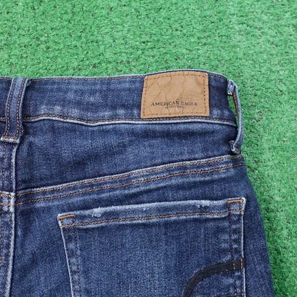 AMERICAN EAGLE NEXT LEVEL STRETCH X HI-RISE SHORTIE CUT OFF DENIM JEAN SHORTS 4 - Picture 4 of 8